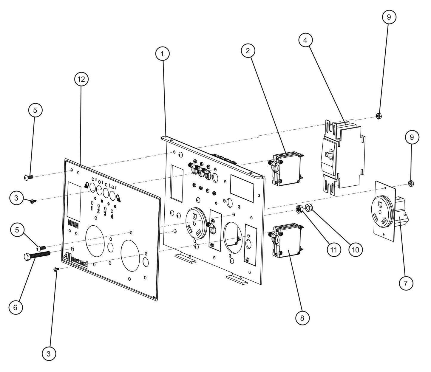 2-30AMP RV Outlet UL489 Package Assembly Parts for V-Series Night-lite PRO II 50 & 60Hz NIGHT-LITE PRO II® (08-000001 to 08-005618) by Allmand