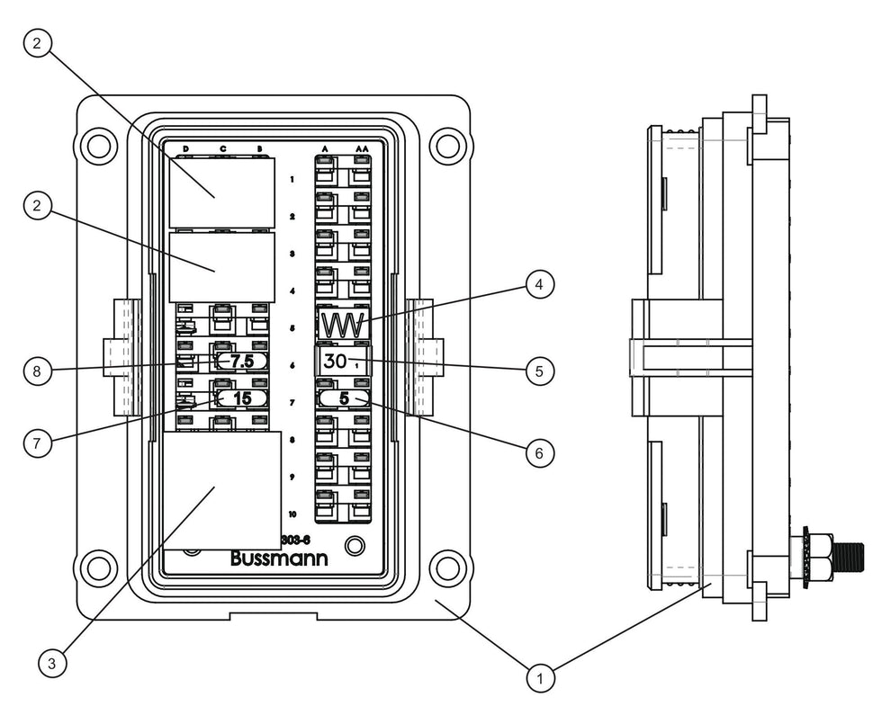 SLS Harness Control Fuse Panel I Assembly Parts for V-Series Night-lite PRO II 50 & 60Hz NIGHT-LITE PRO II® (08-000001 to 08-005618) by Allmand