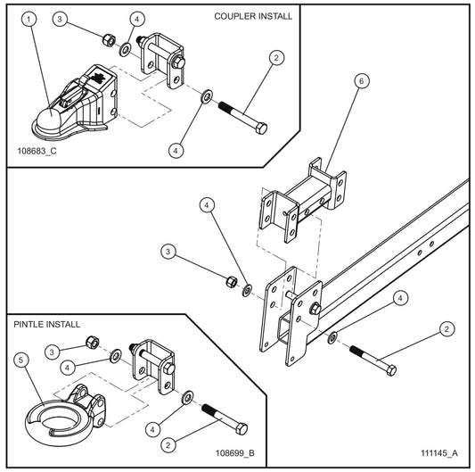 New Style Tube-Mount Tongue Coupler Options Assembly Parts for V-Series Night-lite PRO II 50 & 60Hz NIGHT-LITE PRO II® (08-000001 to 08-005618) by Allmand