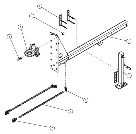 5 Position Adjustable Tongue w/ Drop Leg Jack Assembly Parts for V-Series Night-lite PRO II 50 & 60Hz NIGHT-LITE PRO II® (08-000001 to 08-005618) by Allmand