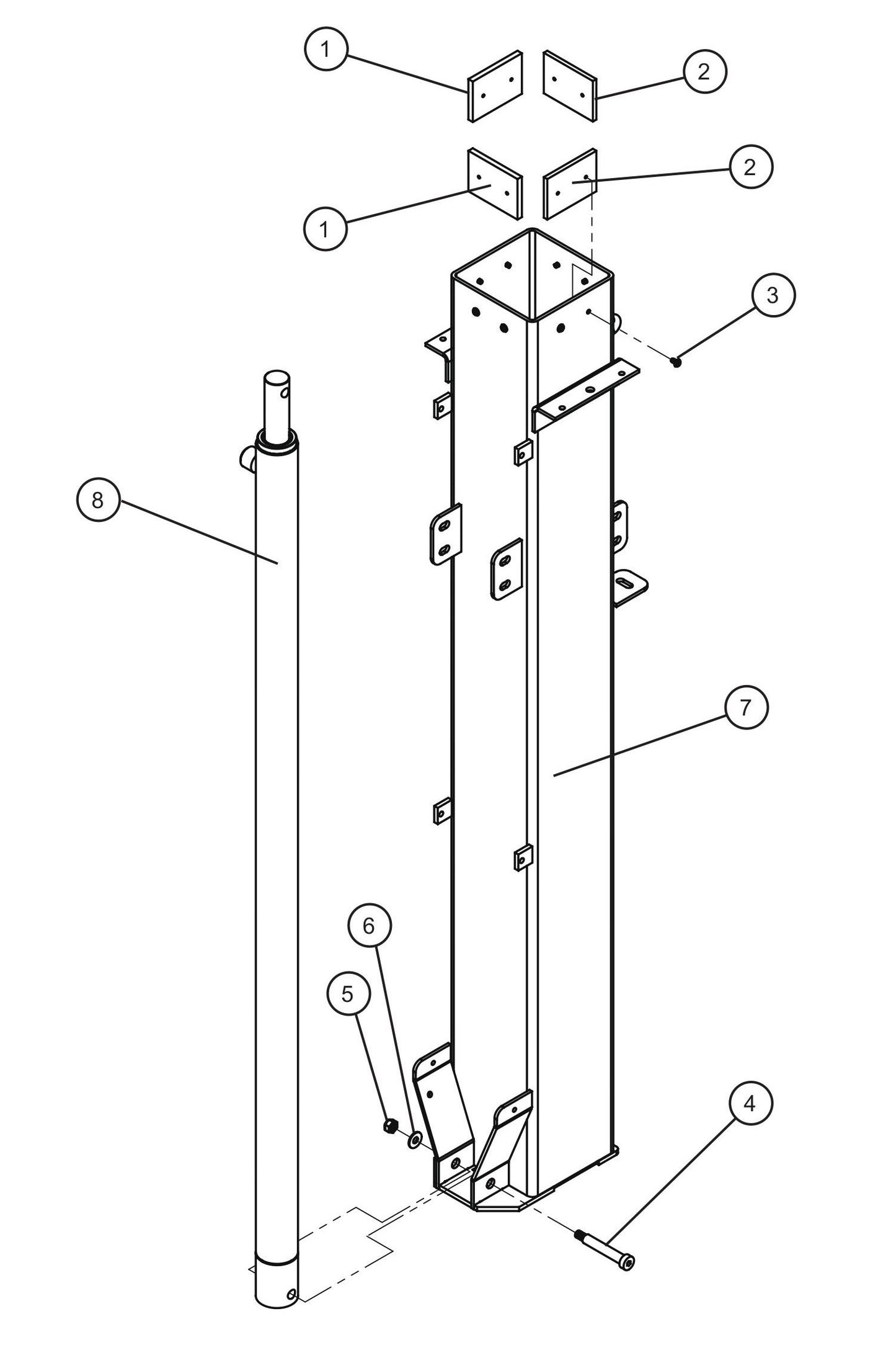 Vertical Tower Parts Old Style (1 of 5) Assembly Parts for V-Series Night-lite PRO II 50 & 60Hz NIGHT-LITE PRO II® (08-000001 to 08-005618) by Allmand