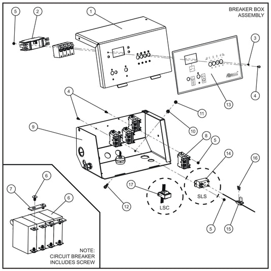 Circuit Breaker Box (1 of 2) Assembly Parts for V Series Night-Lite (Sn 39-000001 to 39-999999) by Allmand