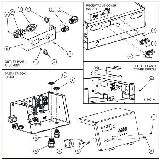 20A GFCI and 30A Twistlock Outlets Install Group Assembly Parts for V Series Night-Lite (Sn 39-000001 to 39-999999) by Allmand