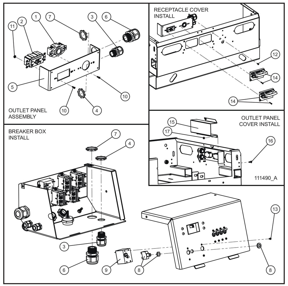 20A GFCI and 30A Twistlock Outlets Install Group Assembly Parts for V Series Night-Lite (Sn 39-000001 to 39-999999) by Allmand