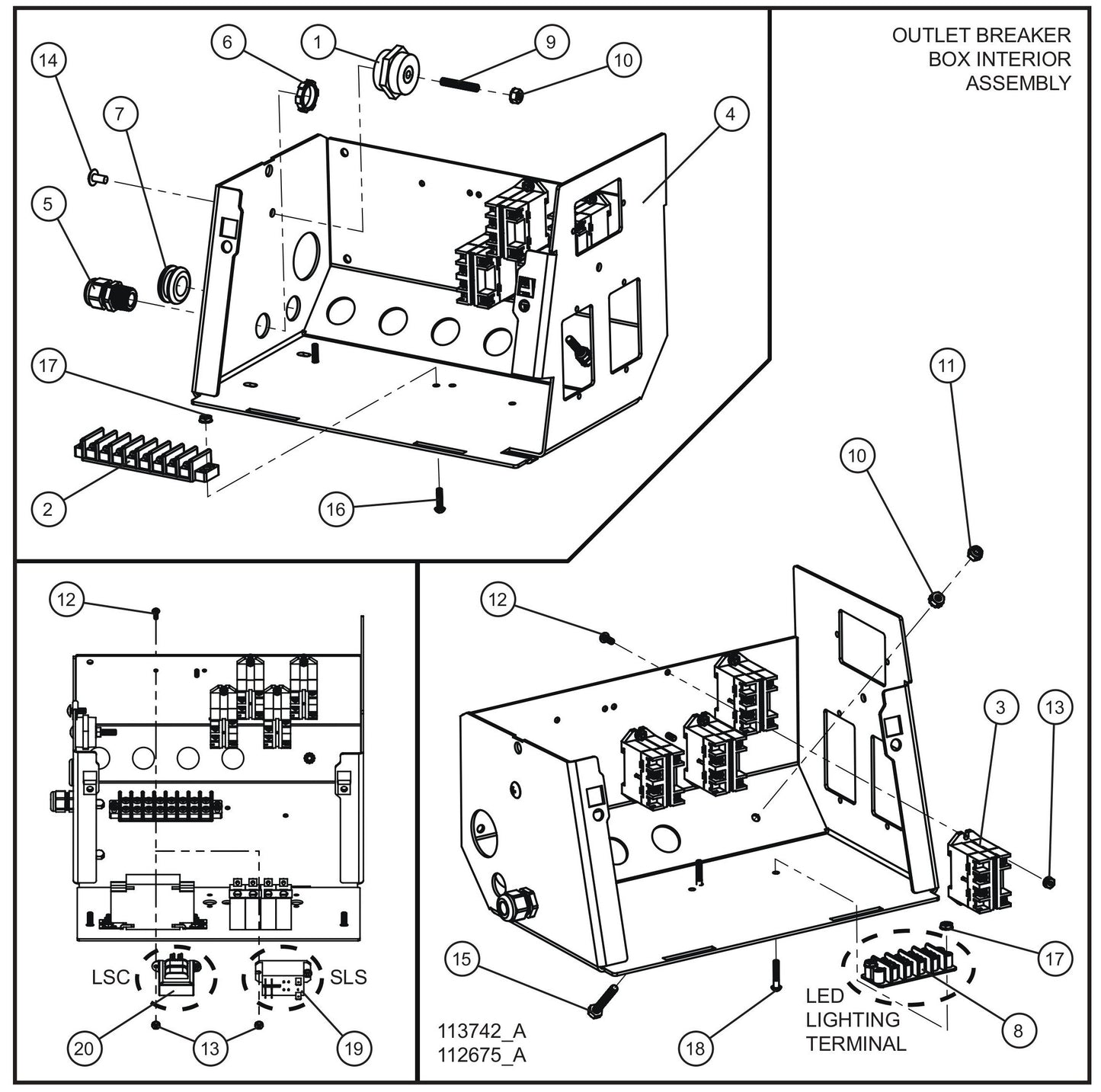 Outlet Circuit 725 Relay Breaker Box Group (2 of 2) Assembly Parts for V Series Night-Lite (Sn 39-000001 to 39-999999) by Allmand