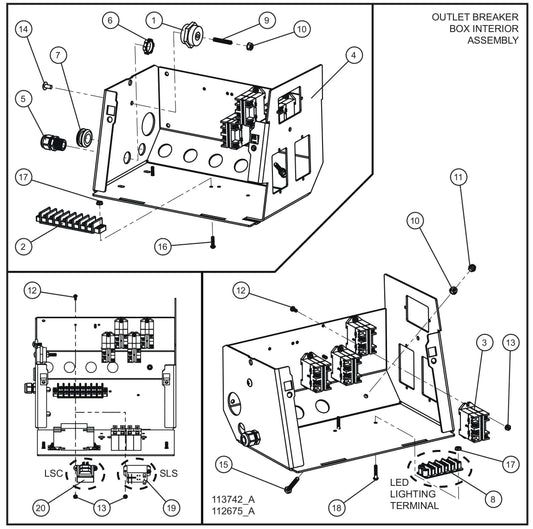 Outlet Circuit 725 Relay Breaker Box Group (2 of 2) Assembly Parts for V Series Night-Lite (Sn 39-000001 to 39-999999) by Allmand
