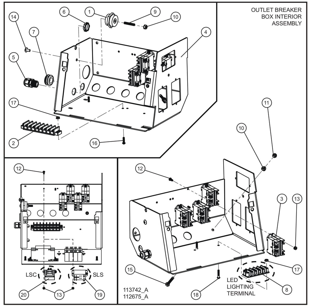 Outlet Circuit 725 Relay Breaker Box Group (2 of 2) Assembly Parts for V Series Night-Lite (Sn 39-000001 to 39-999999) by Allmand