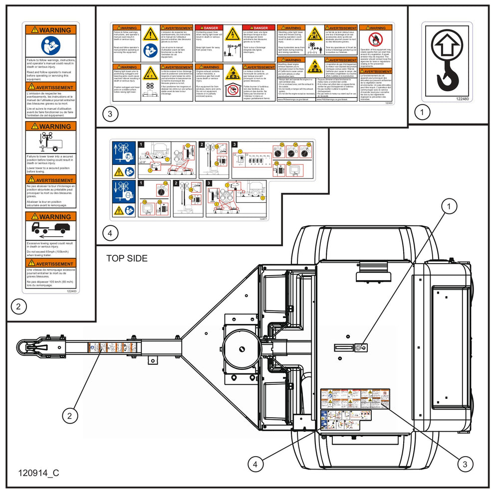 Top Side Domestic Decals Assembly Parts for V Series Night-Lite (Sn 39-000001 to 39-999999) by Allmand