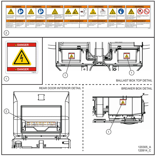 Interior Domestic Decals Assembly Parts for V Series Night-Lite (Sn 39-000001 to 39-999999) by Allmand