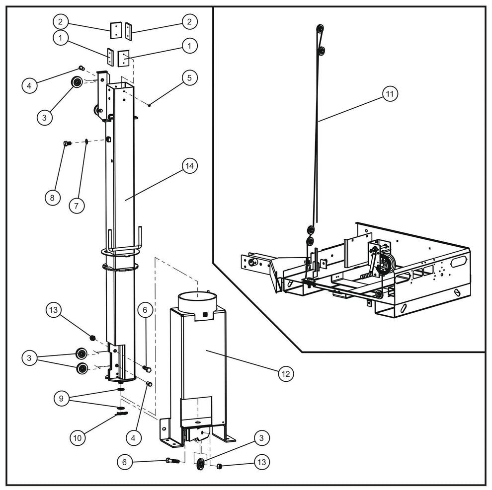 Manual Winch Vertical Tower Section 1 Assembly Parts for V Series Night-Lite (Sn 39-000001 to 39-999999) by Allmand