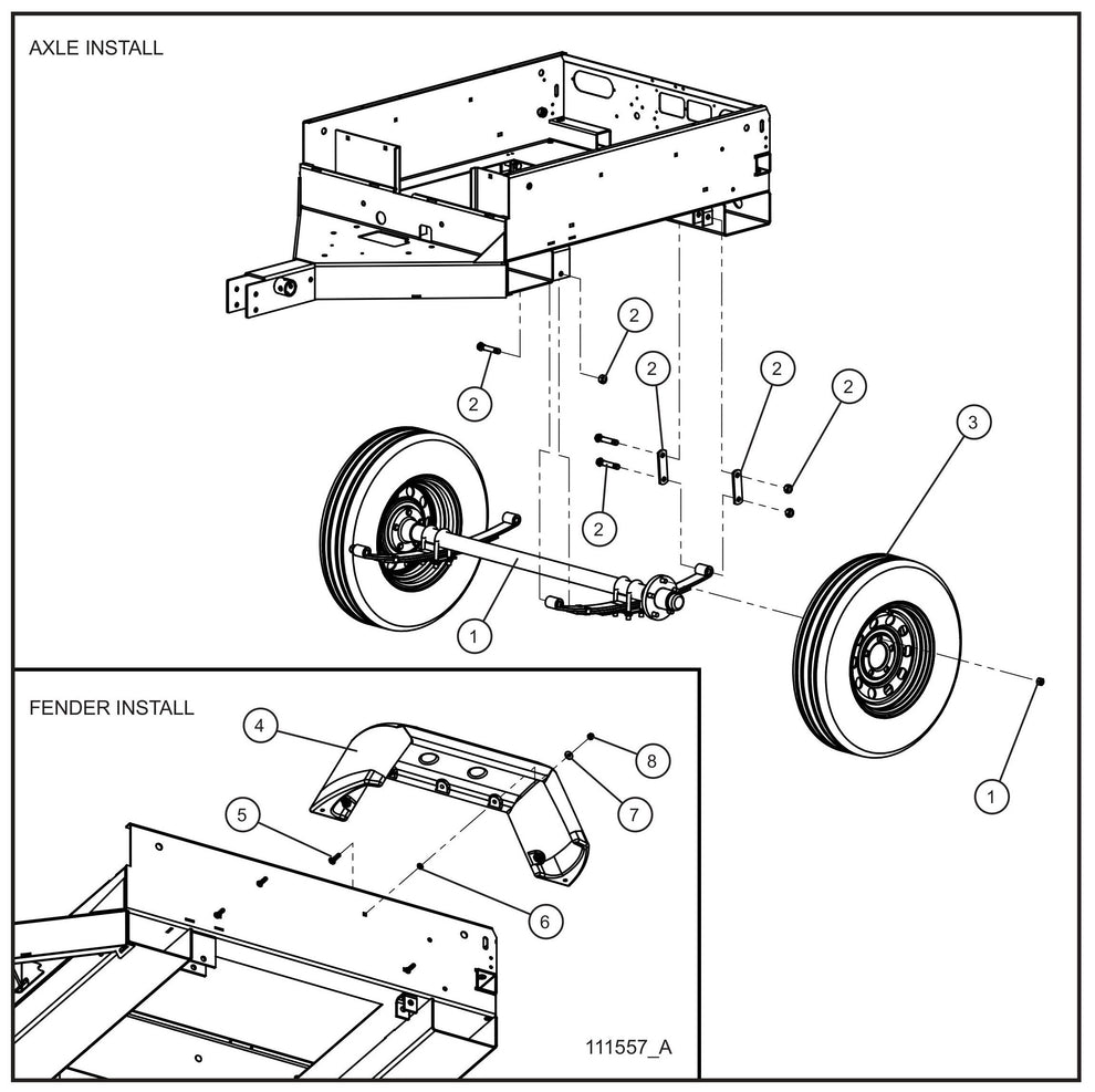 Axle and Fender Group Assembly Parts for V Series Night-Lite (Sn 39-000001 to 39-999999) by Allmand
