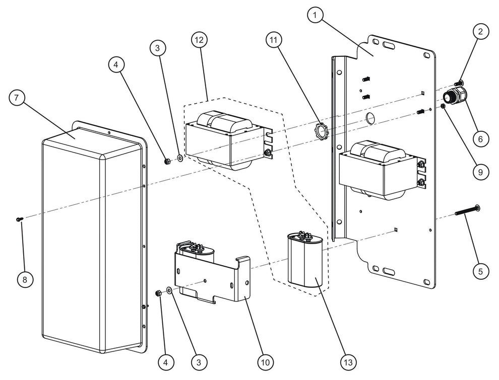 1250W 60Hz 120V Ballast Box Assembly Group Parts for V Series Night-Lite (Sn 39-000001 to 39-999999) by Allmand