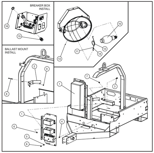 1000W Lamps with 60Hz 120V Ballasts Group Assembly Parts for V Series Night-Lite (Sn 39-000001 to 39-999999) by Allmand