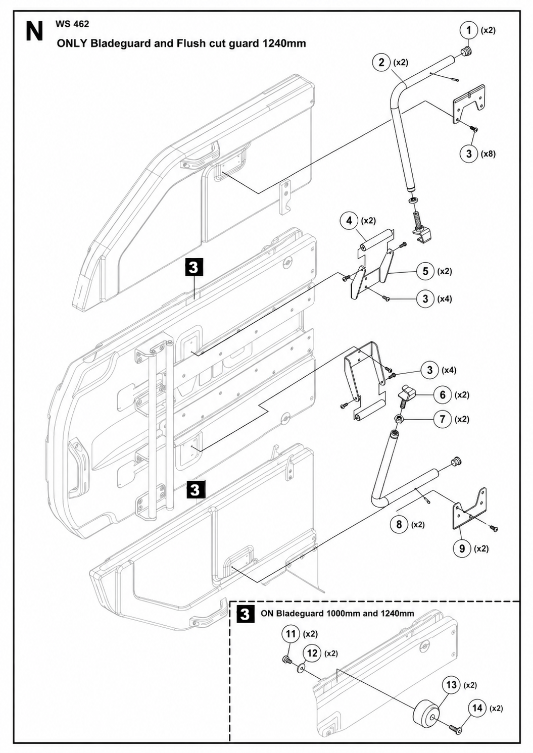 Only Blade Guard and Flush Cut Guard 1240mm assembly Parts For WS462 By Husqvarna