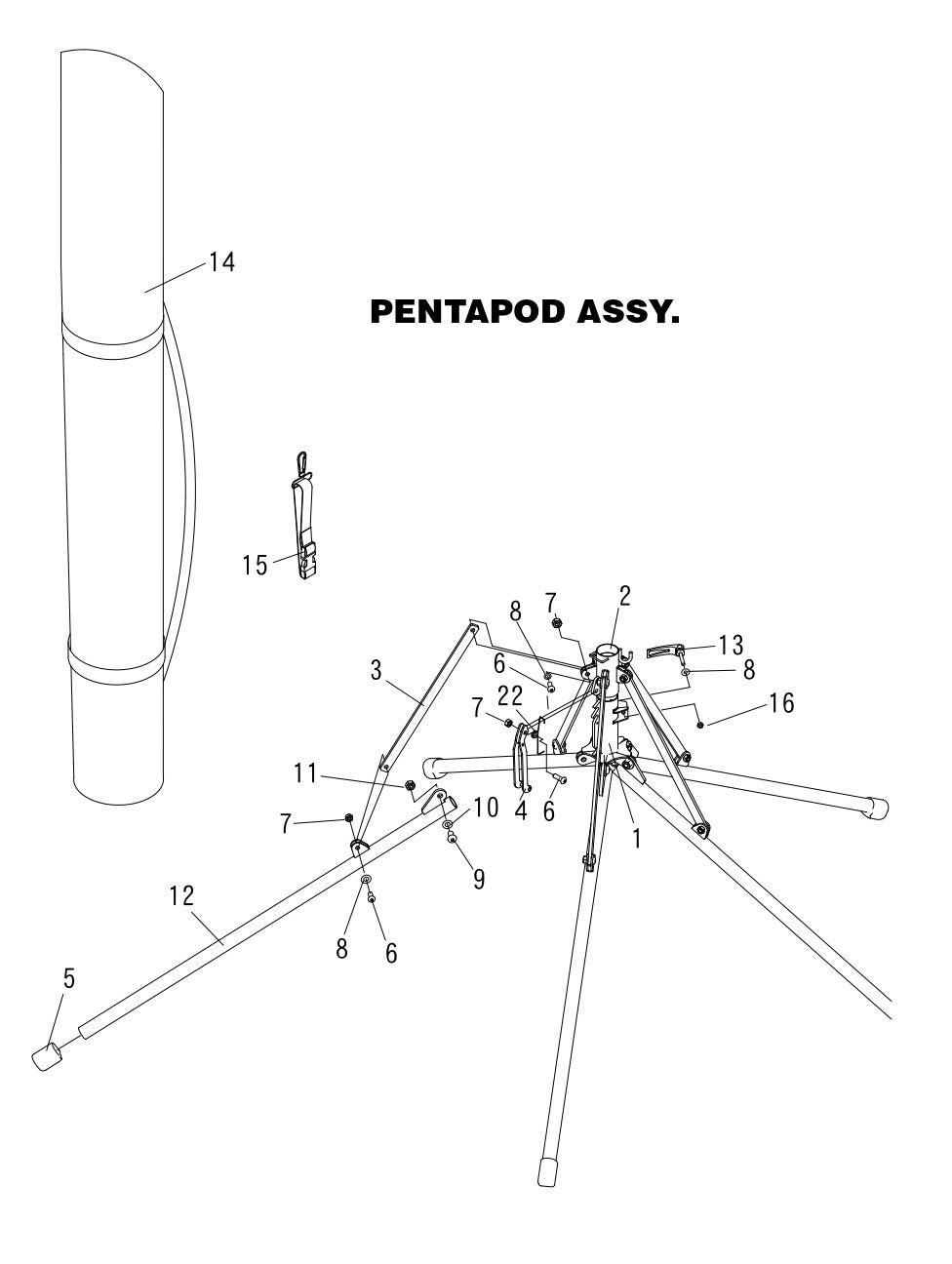 GB8LED GloBug Lighting System Pentapod Assembly Parts by Multiquip