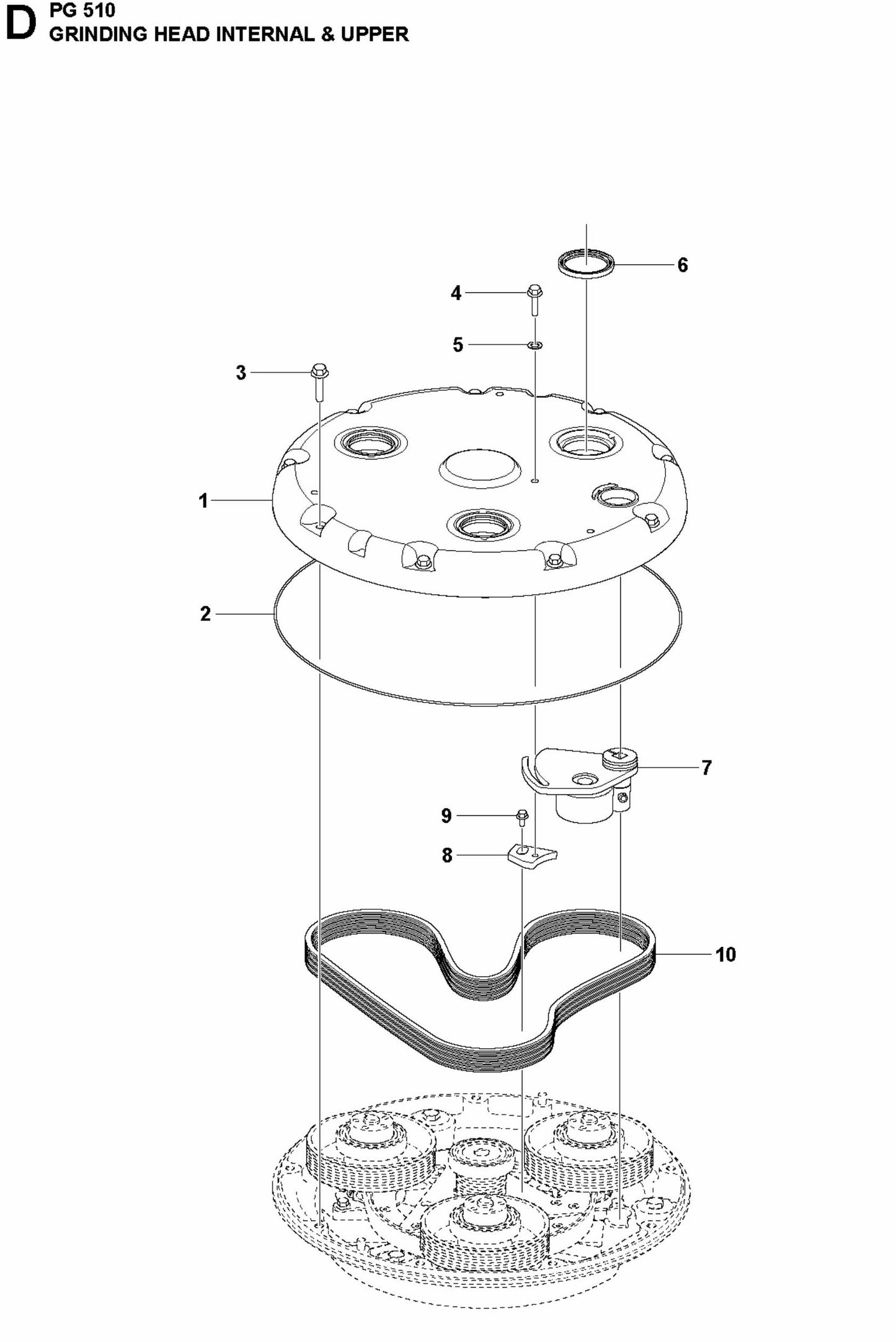 PG 510 Grinding Head Internal And Upper Assembly Parts