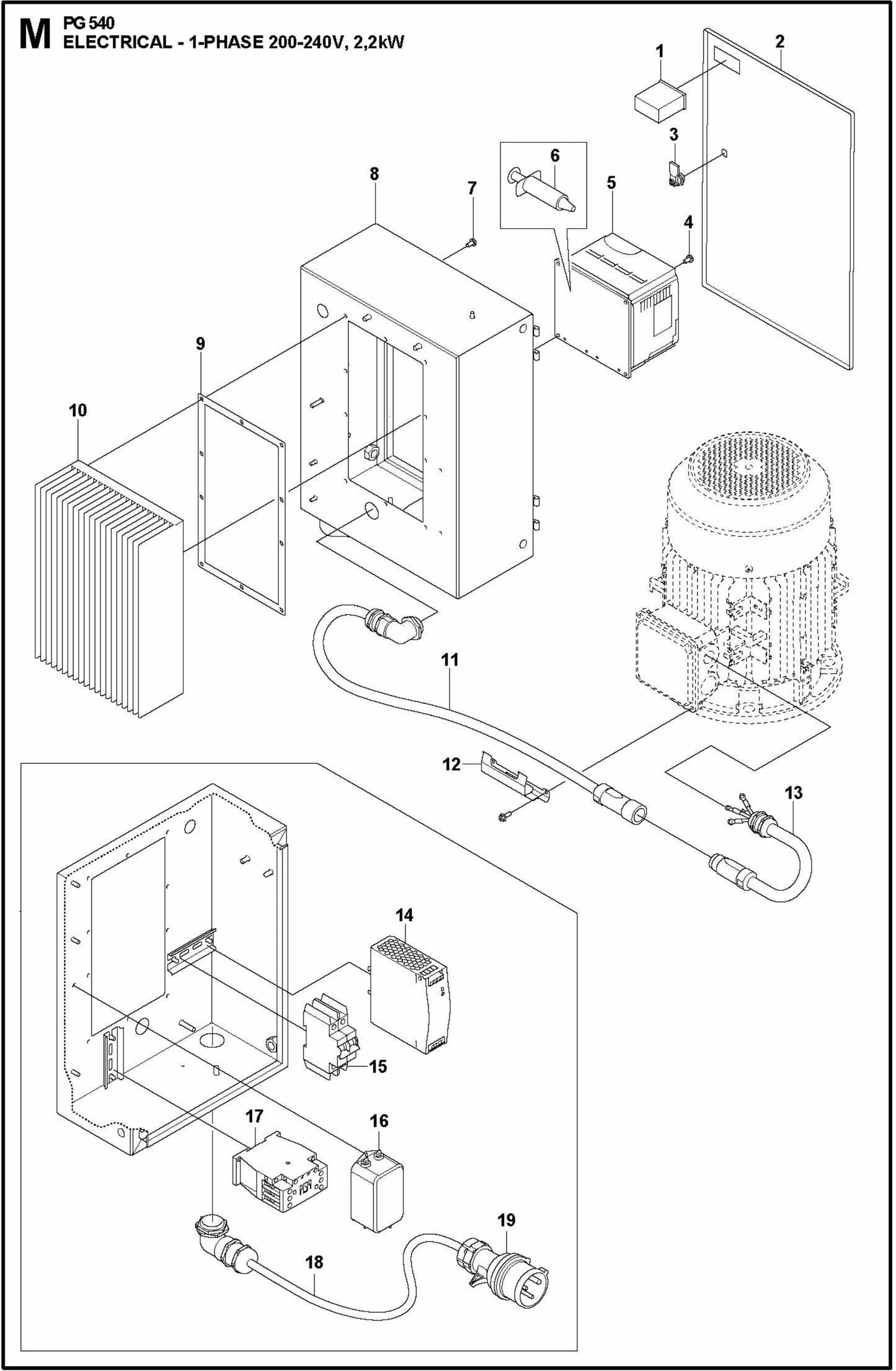 PG 540 2.2KW Electrical-1-Phase, 200-240V, 2,2KW Assembly Parts