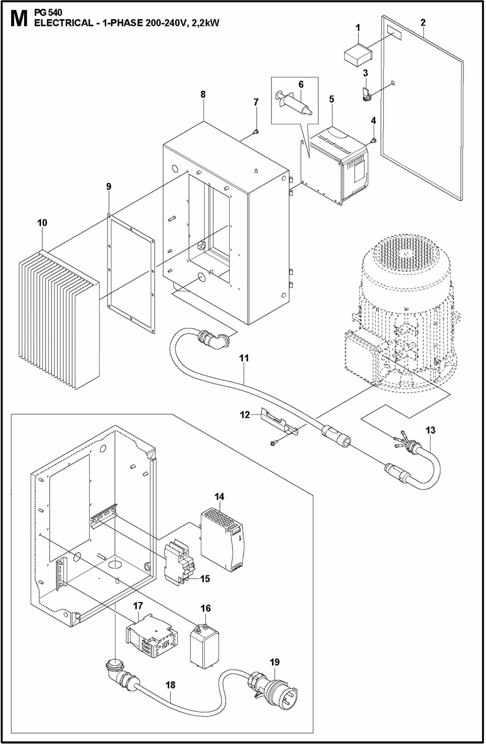 PG 540 2.2KW Electrical-1-Phase, 200-240V, 2,2KW Assembly Parts