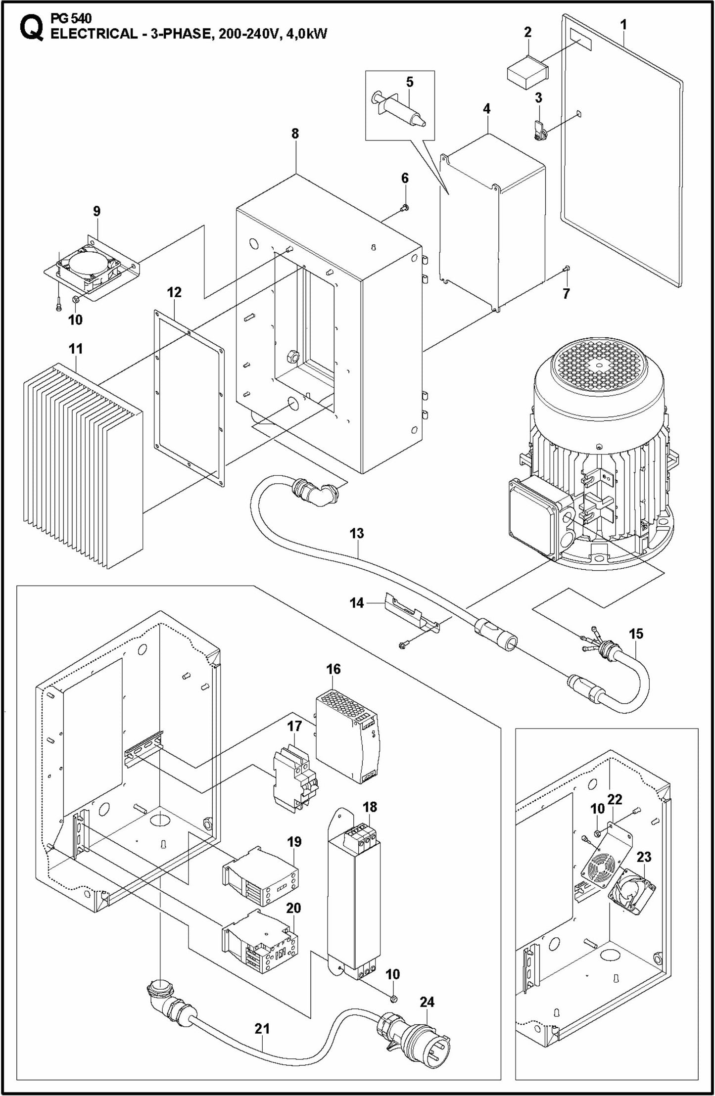 PG 540 2.2KW Electrical-3-Phase, 200-240V, 4,0KW Assembly Parts