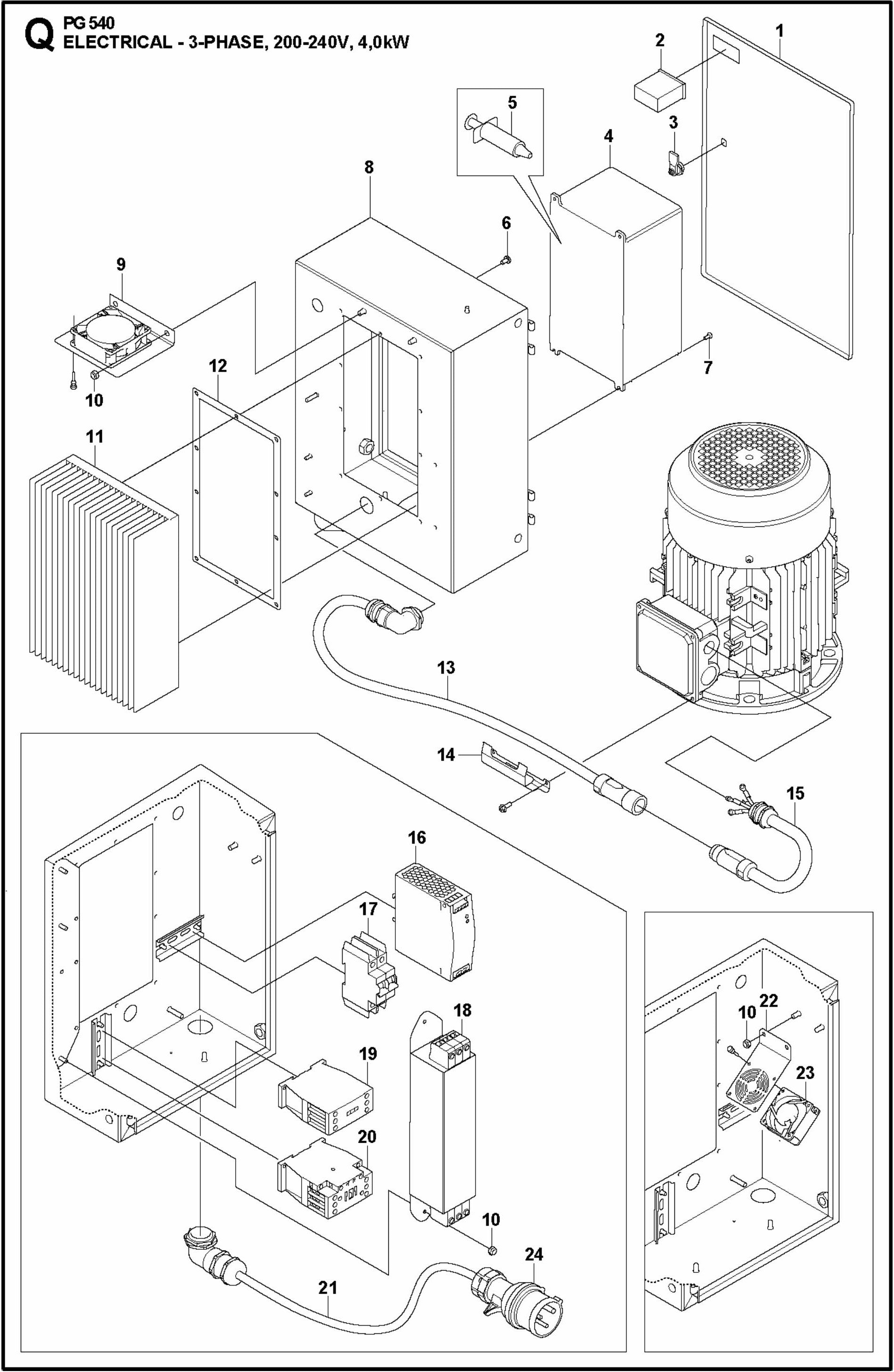 PG 540 2.2KW Electrical-3-Phase, 200-240V, 4,0KW Assembly Parts