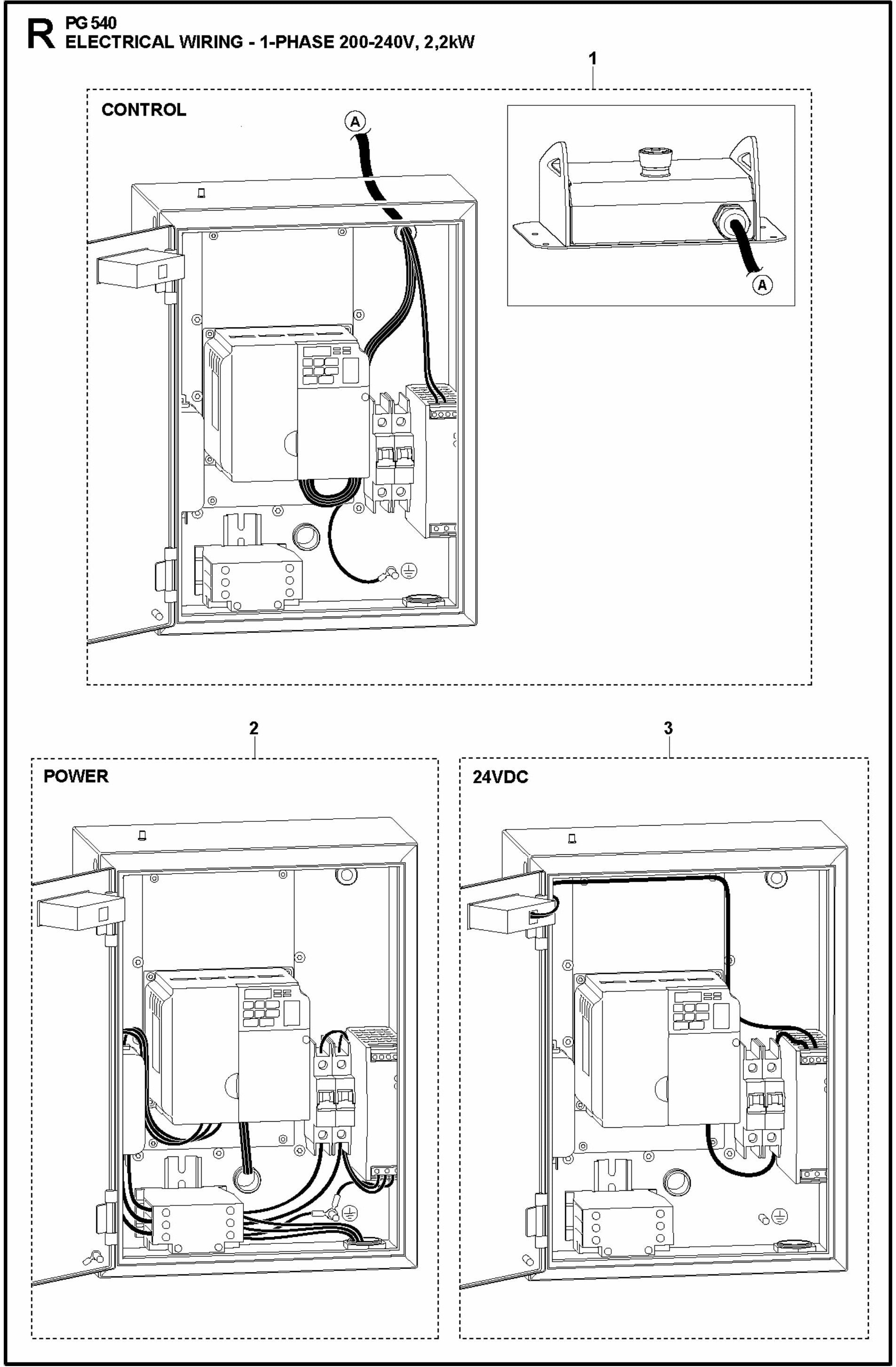 PG 540 2.2kW Electrical Wiring -1-Phase, 200-240V, 2,2KW Assembly Parts