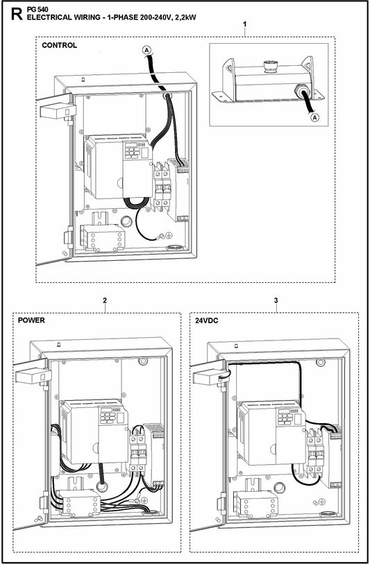 PG 540 2.2kW Electrical Wiring -1-Phase, 200-240V, 2,2KW Assembly Parts