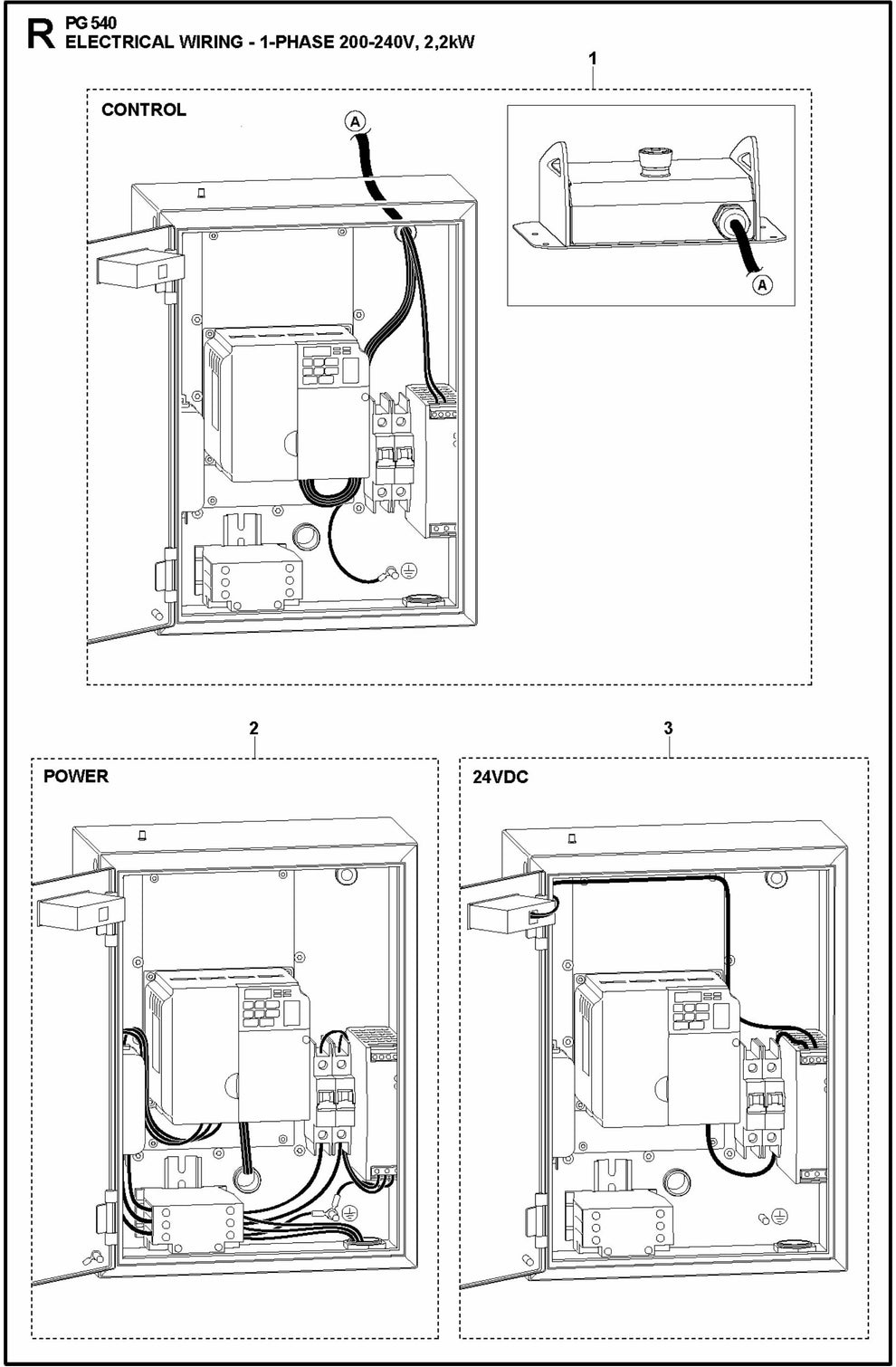 PG 540 2.2kW Electrical Wiring -1-Phase, 200-240V, 2,2KW Assembly Parts