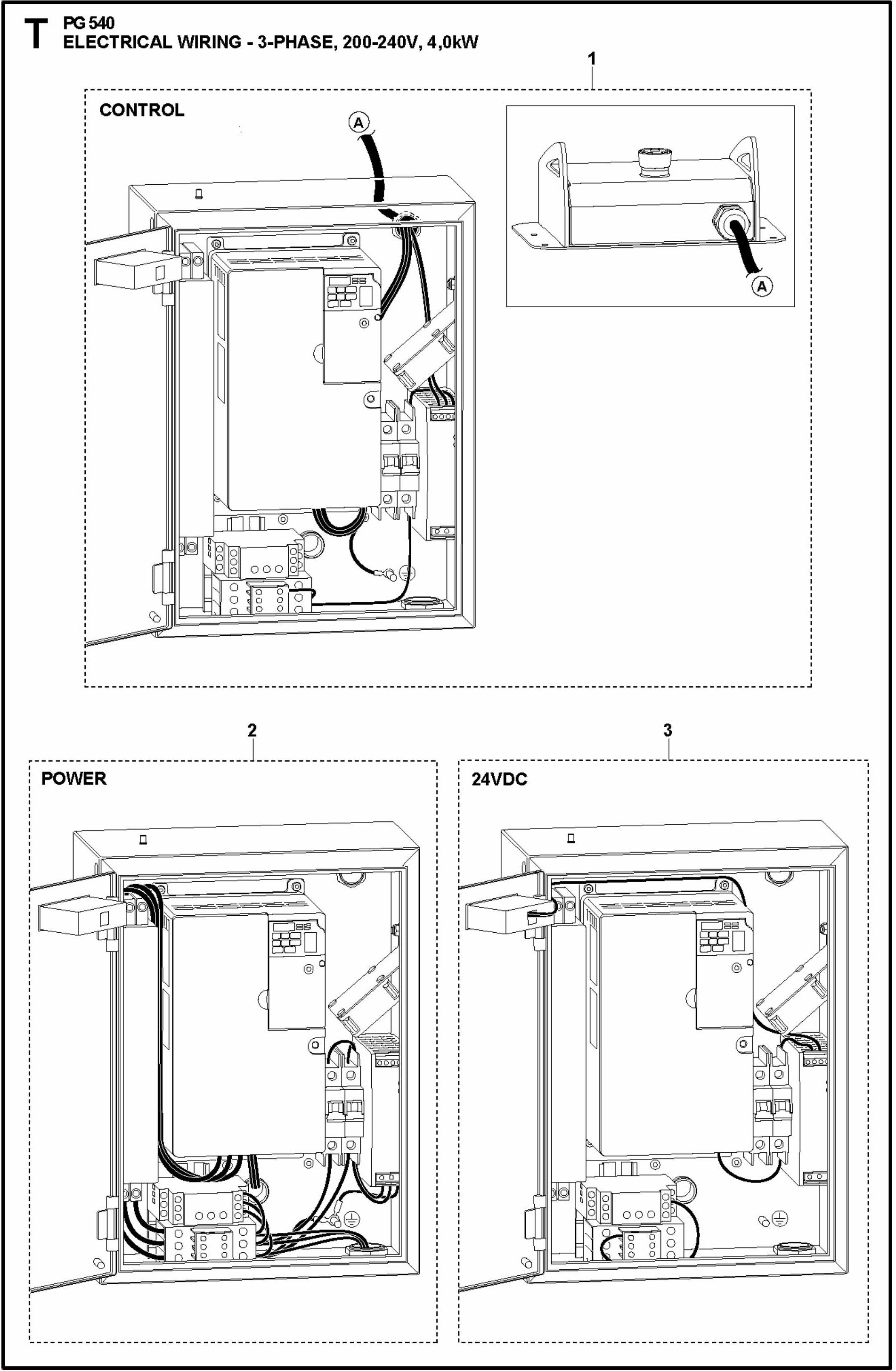 PG 540 2.2kW Electrical Wiring-3-Phase 200-240V, 4,0KW Assembly Parts
