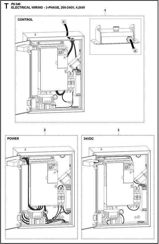 PG 540 2.2kW Electrical Wiring-3-Phase 200-240V, 4,0KW Assembly Parts
