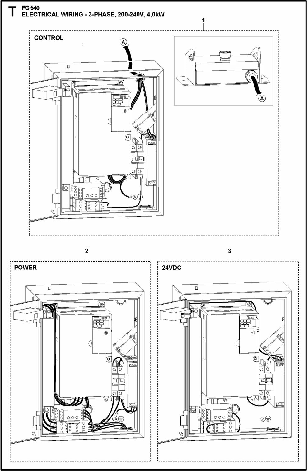 PG 540 2.2kW Electrical Wiring-3-Phase 200-240V, 4,0KW Assembly Parts