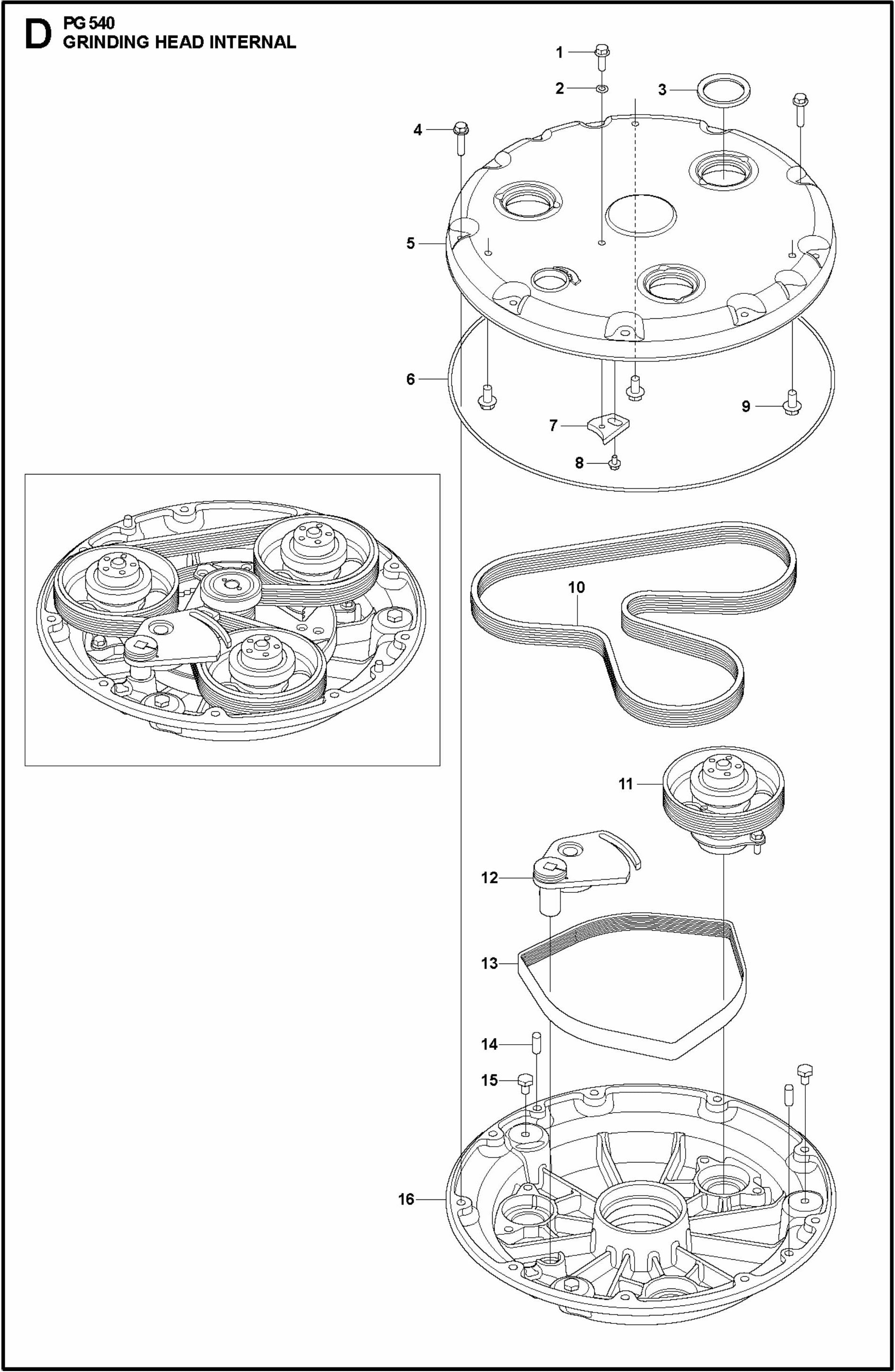 PG 540 2.2 kW Grinding Head Internal Assembly Parts