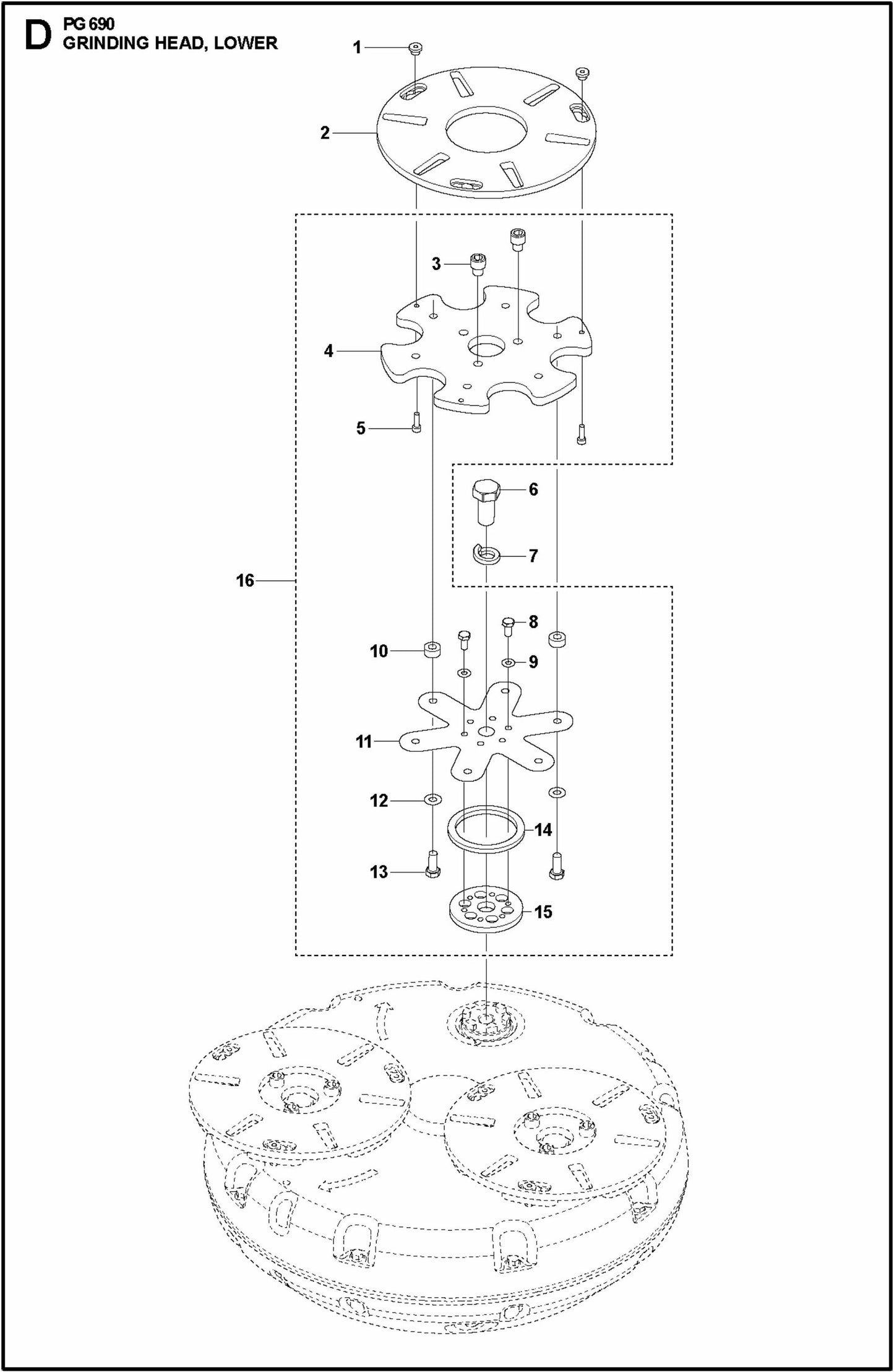 PG 690 Grinding Head, Lower Assembly Parts