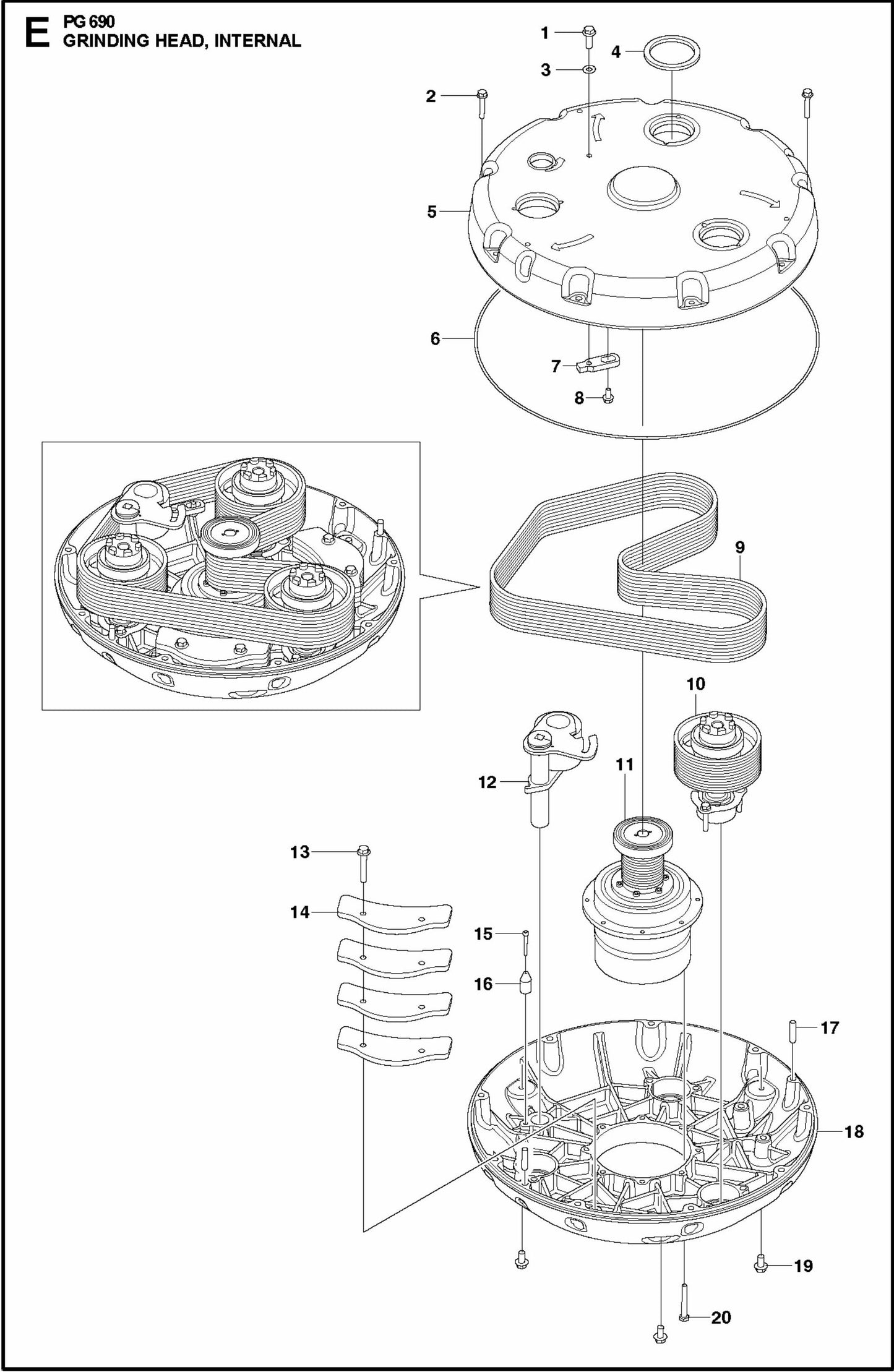 PG 690 Grinding Head, Internal Assembly Parts