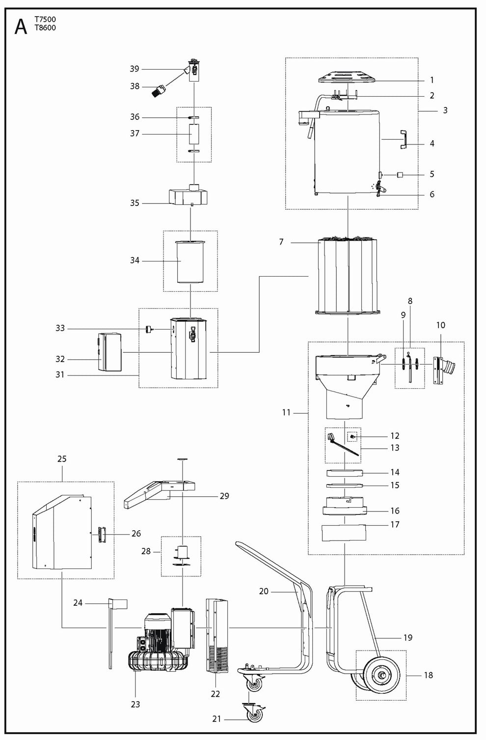 Product Complete Parts For T 8600 Dust Extractor By Husqvarna