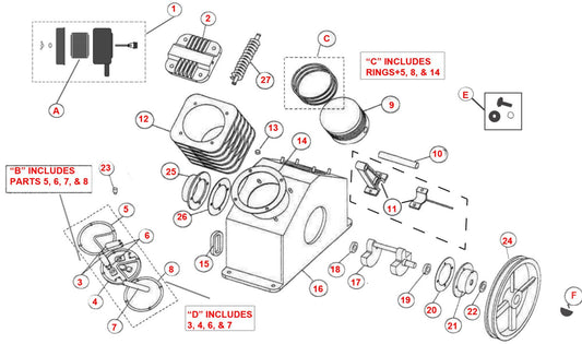 Pump Assembly Parts For MAC5501G Air Compressor By Makita