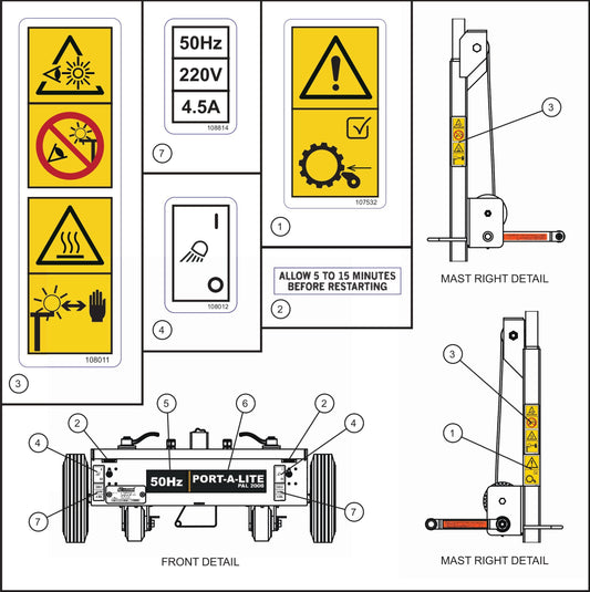 Port-A-Lite 2000 & 2500- PAL 2000 Decal Group (2 of 2) Assembly Parts By Allmand