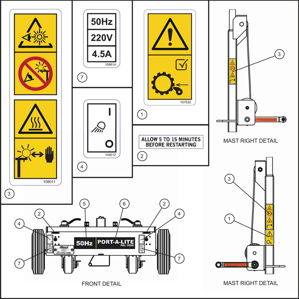 Port-A-Lite 2000 & 2500- PAL 2000 Decal Group (2 of 2) Assembly Parts By Allmand