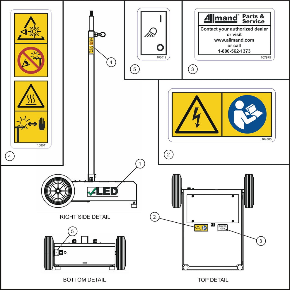 Port-A-Lite Single LED 50-60Hz Wordless Single Lamp LED Decal Group (2 of 2) Assembly Parts by Allmand