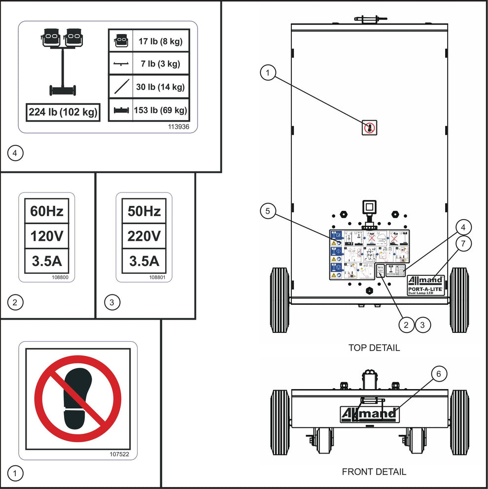 Port-A-Lite Single LED 50-60Hz Wordless Dual Lamp LED Decal Group (1 of 3) Assembly Parts by Allmand