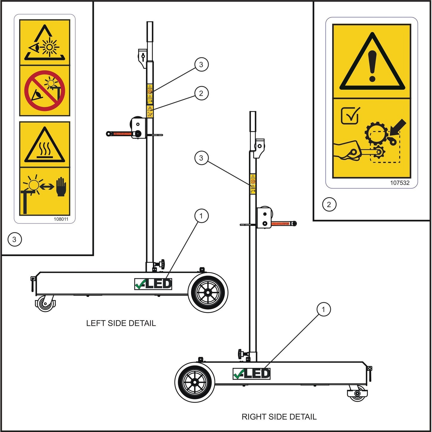 Port-A-Lite Single LED 50-60Hz Wordless Dual Lamp LED Decal Group (3 of 3) Assembly Parts by Allmand