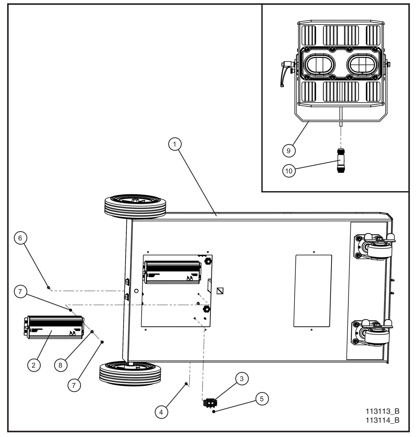 Port-A-Lite Dual LED 50-60Hz Dual Lamp LED Base Assembly Group (3 of 3) Parts for Portable Light Parts by Allmand