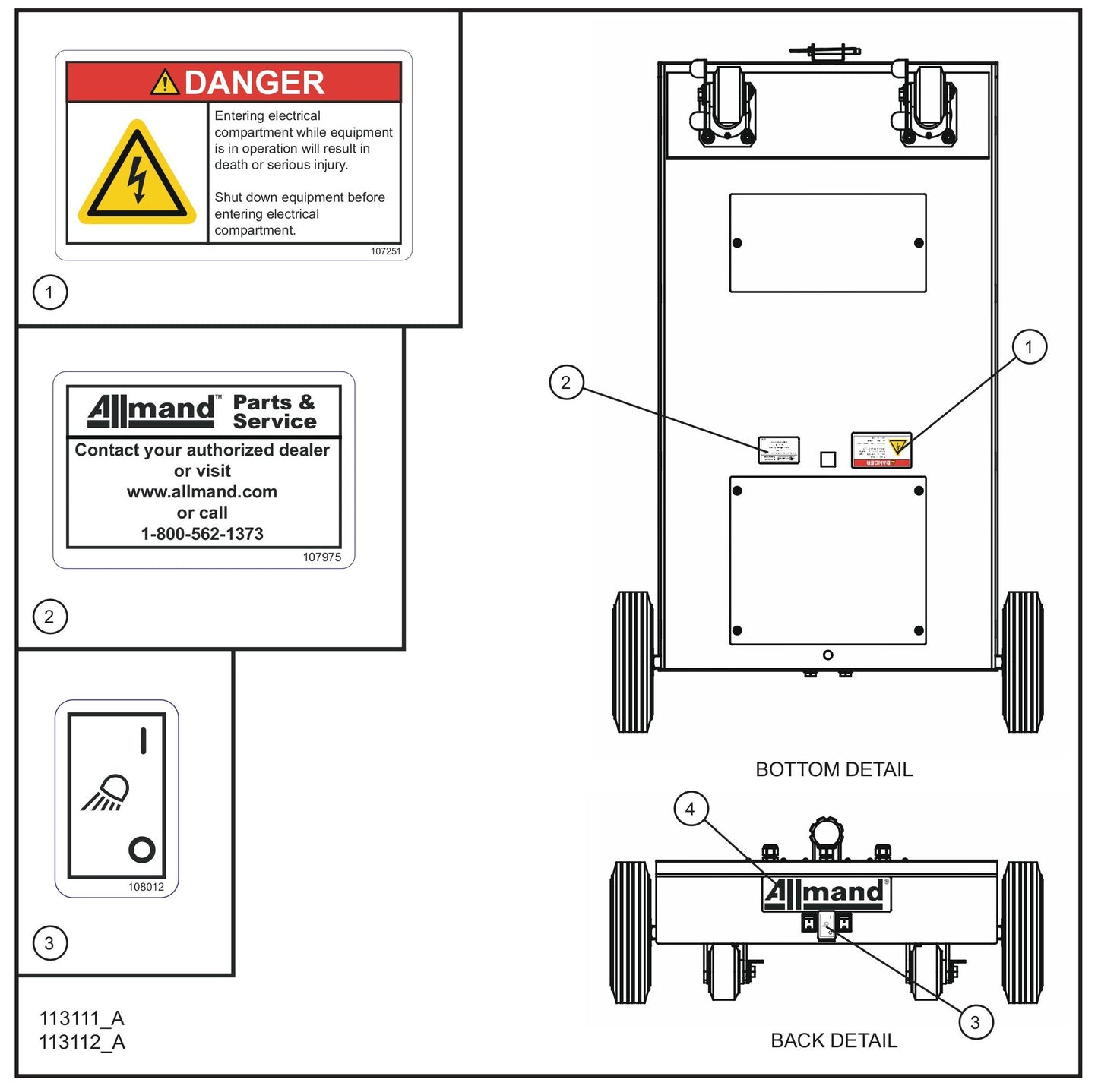 Port-A-Lite Dual LED 50-60Hz English Dual Lamp LED Decal Group (2 of 3) Parts for Portable Light Parts by Allmand