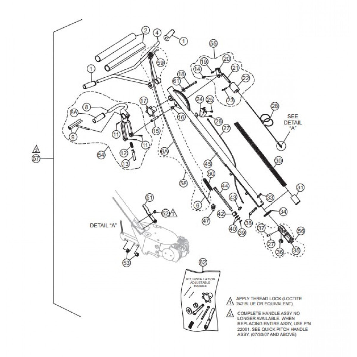 Quick-Pitch Handle Assembly Parts for B46 Series Trowels by Multiquip Whiteman.