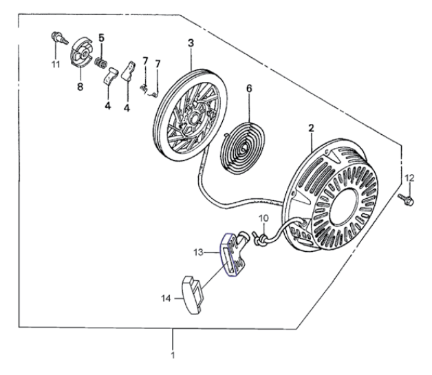 GA6HB GA6HEB HONDA GX340R2EDE2/EDN2 Recoil Starter  Assembly Parts By Multiquip