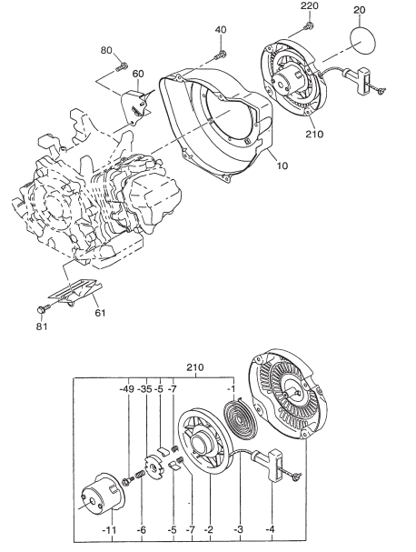 GA45R GA45RA ROBIN EX270D20110/EX270D20220— Recoil Starter Assembly Parts By Multiquip Whiteman