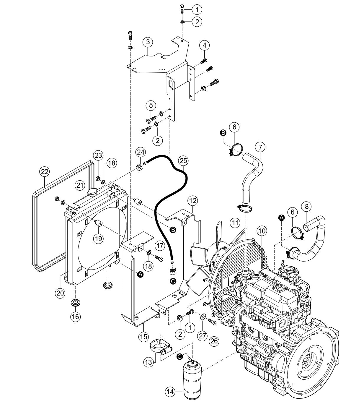 Engine Cooler Assembly Parts for Rammax RX1575 SN 5570001 and Below Trench Roller By Multiquip