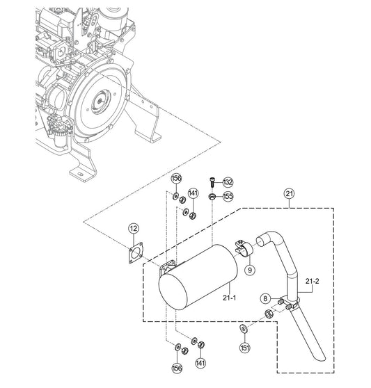 Engine Muffler Assembly Parts for Rammax RX1575 SN 5572980 and Above Trench Roller By Multiquip