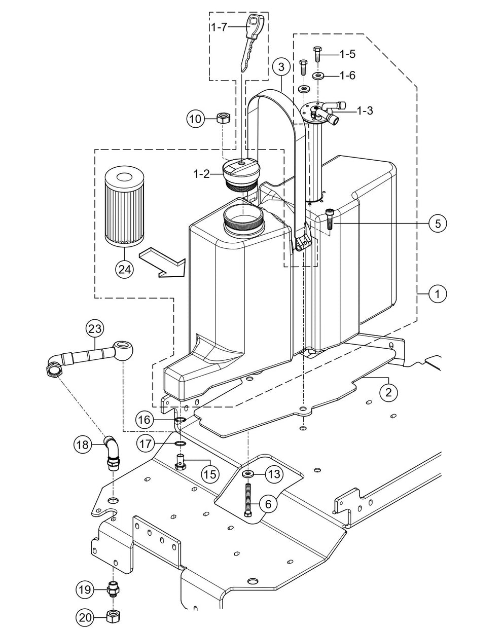 Fuel Tank  Assembly Parts for Rammax RX1575 SN 5572980 and Above Trench Roller By Multiquip