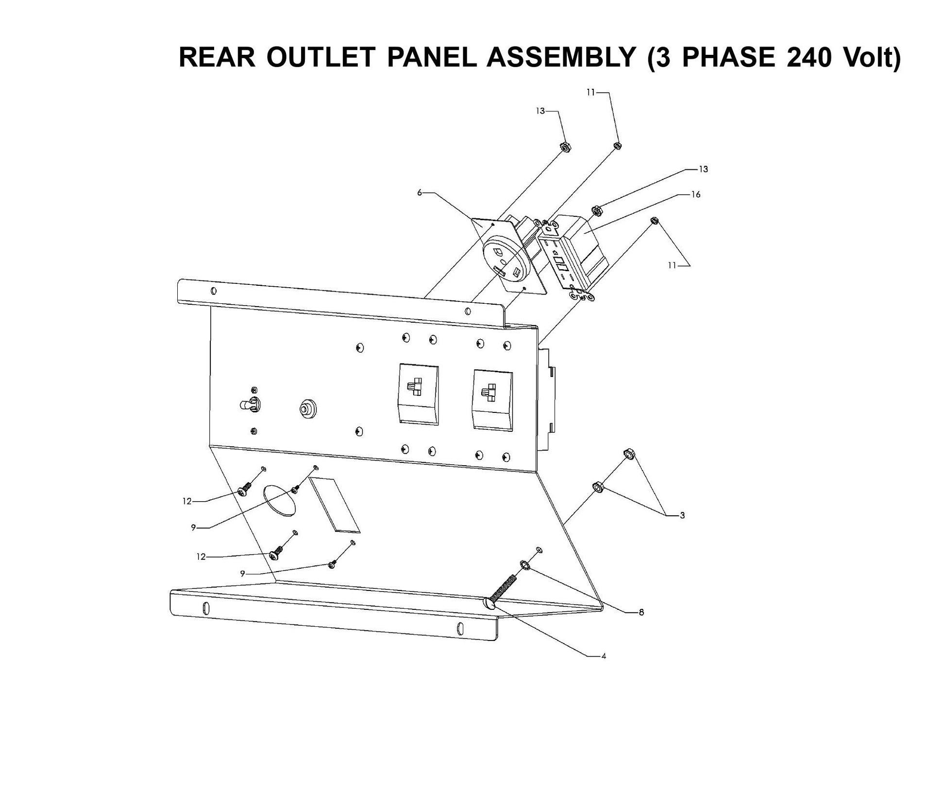Maxi-Lite 15330 and 20330-Rear Outlet Panel Assembly (3 Phase 240 Volt) Fig 2 Parts By Allmand