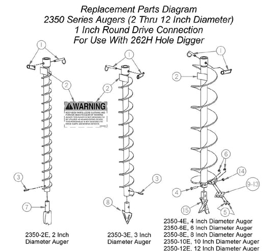 Replacement Parts Diagram 2350 Series Augers (2 Thru 8 Inch Diameter) 1 Inch Round Drive Connection Assembly 262H Parts By General Equipment
